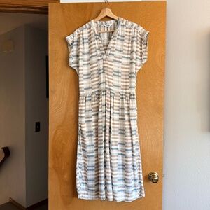 Striped Midi Dress in Cream and Gray